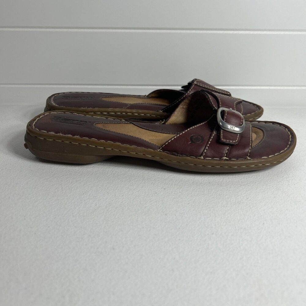 Born Women's Sandals Size 9 Brown Leather Criss-Cross Buckle Wedge Slide